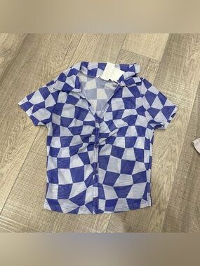 Caution To The Wind Blue and White Checkerboard Button-Down Shirt
